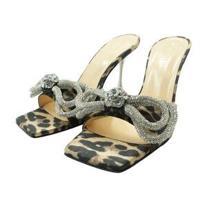 Mach & Mach Satin Double Bow Squared Toe Leopard Heels